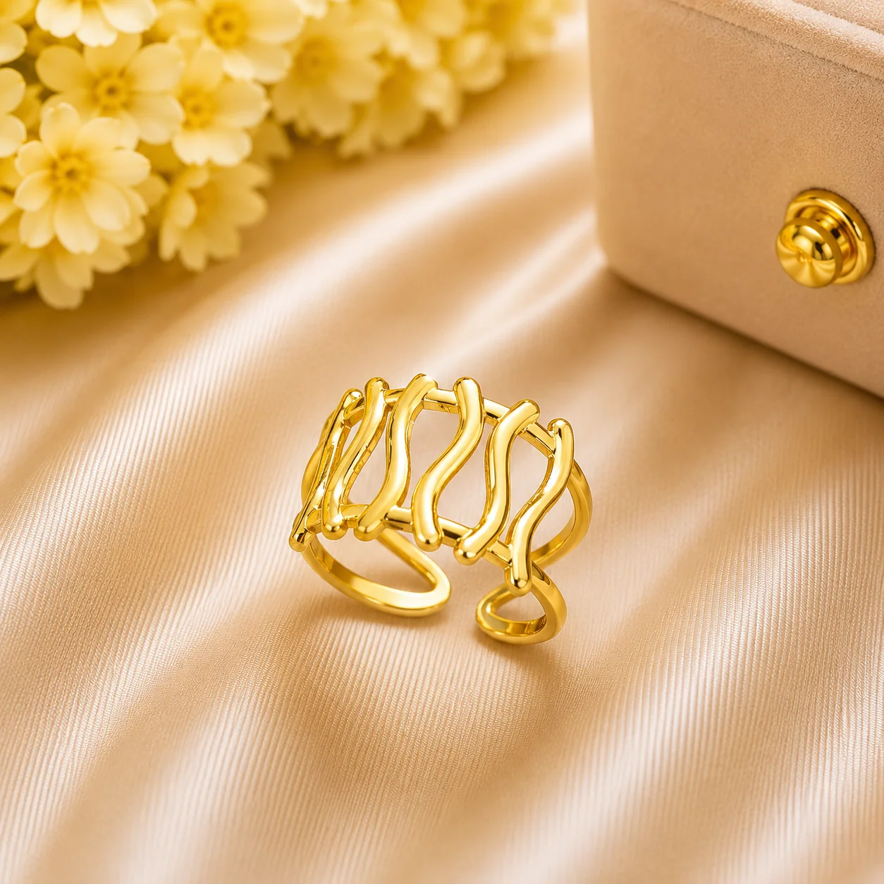 Luxury Gold Adjustable Open Band Ring for Women