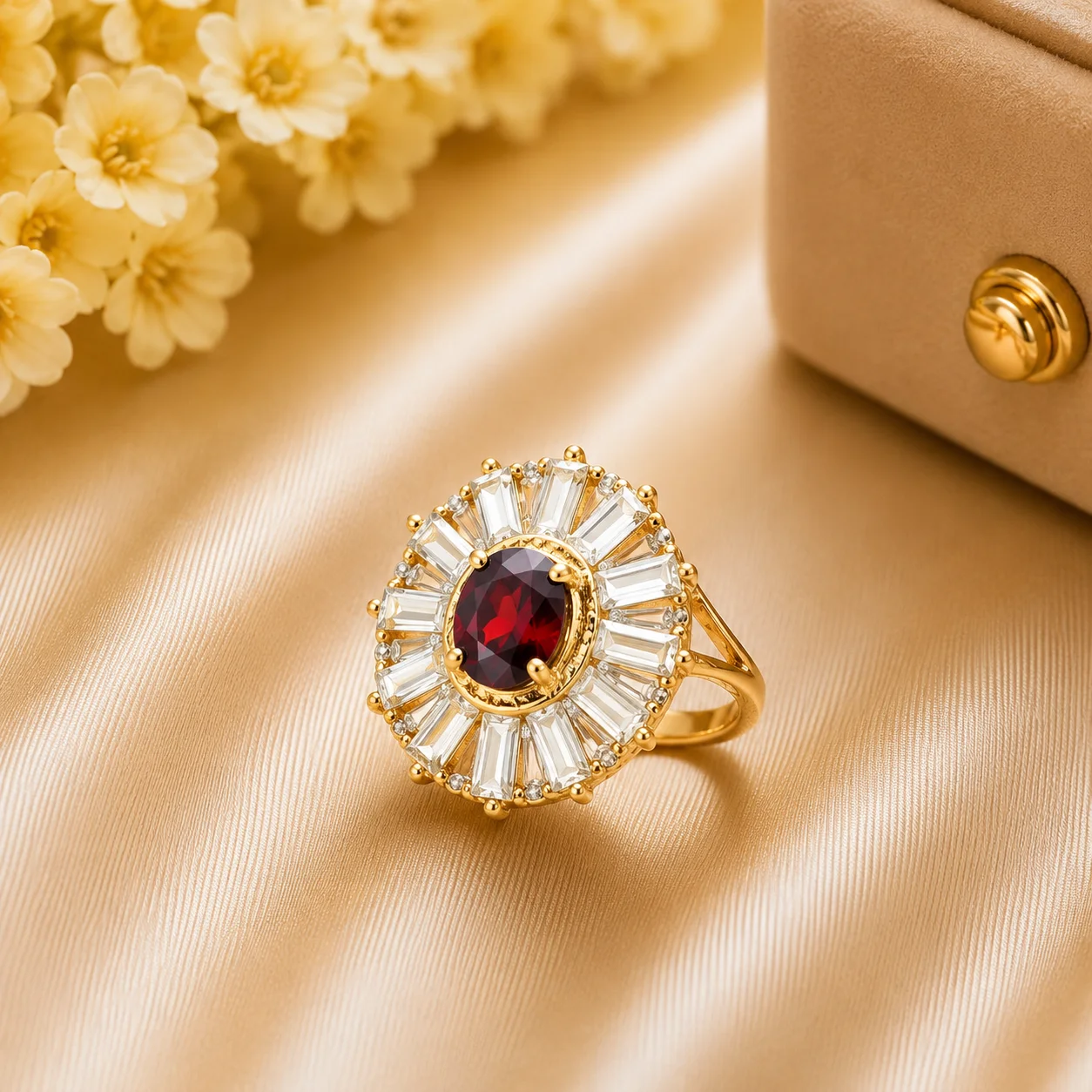 Ruby Red Halo Statement Ring for Women