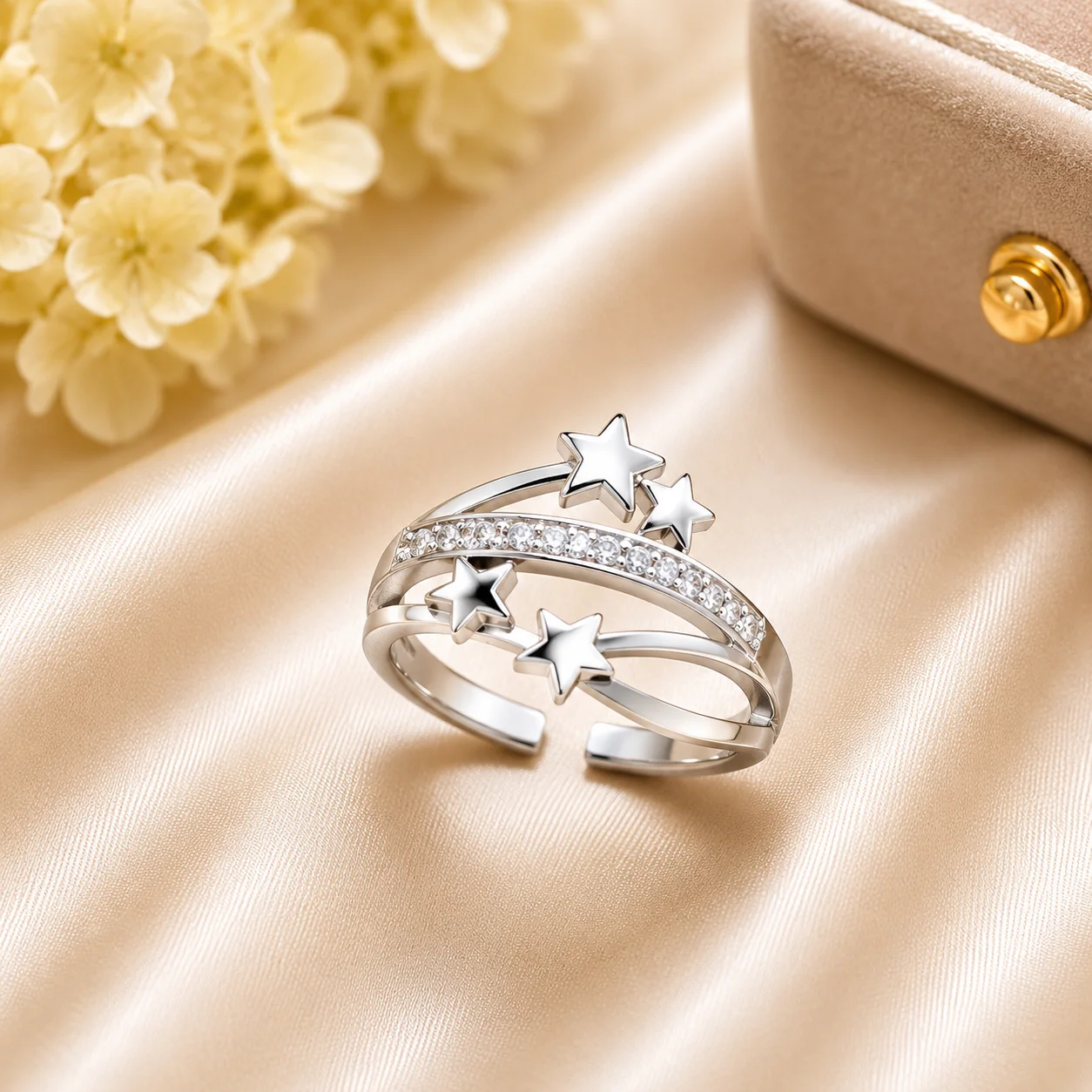 Elegant Silver Star Adjustable Ring for Women