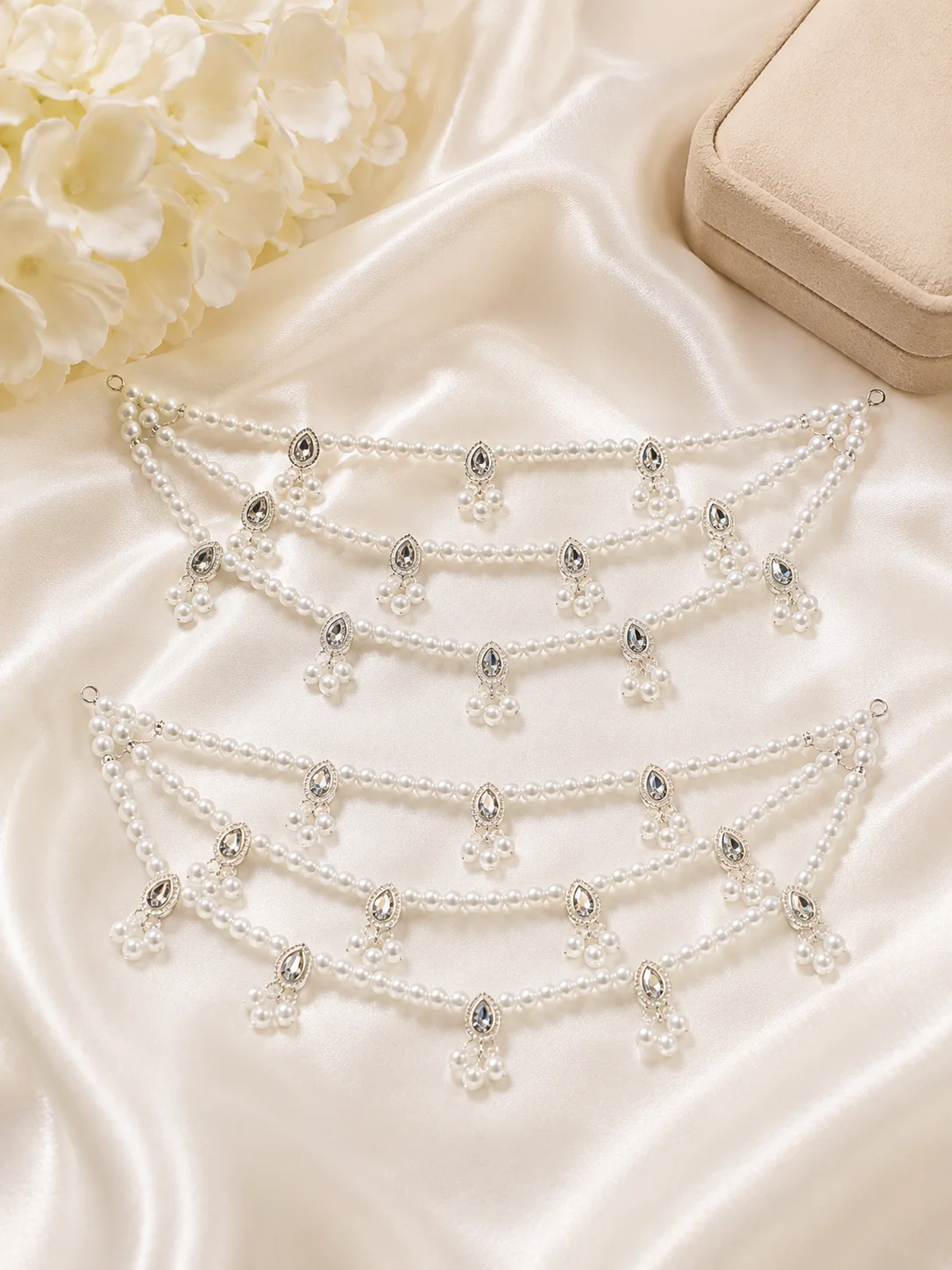 White Pearl & Silver Crystal Bridal Hair Accessory Set