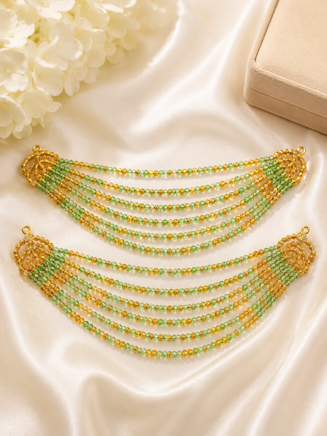 Black & Green Crystal Bridal Hair Garland Set.