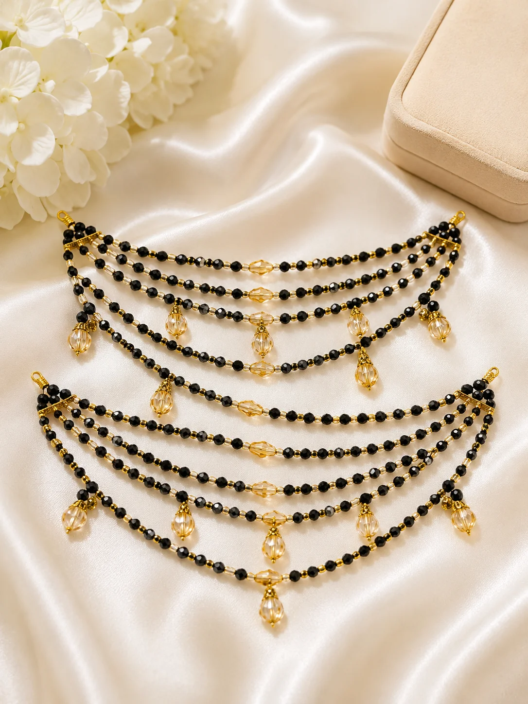 Black & Green Crystal Bridal Hair Garland Set.