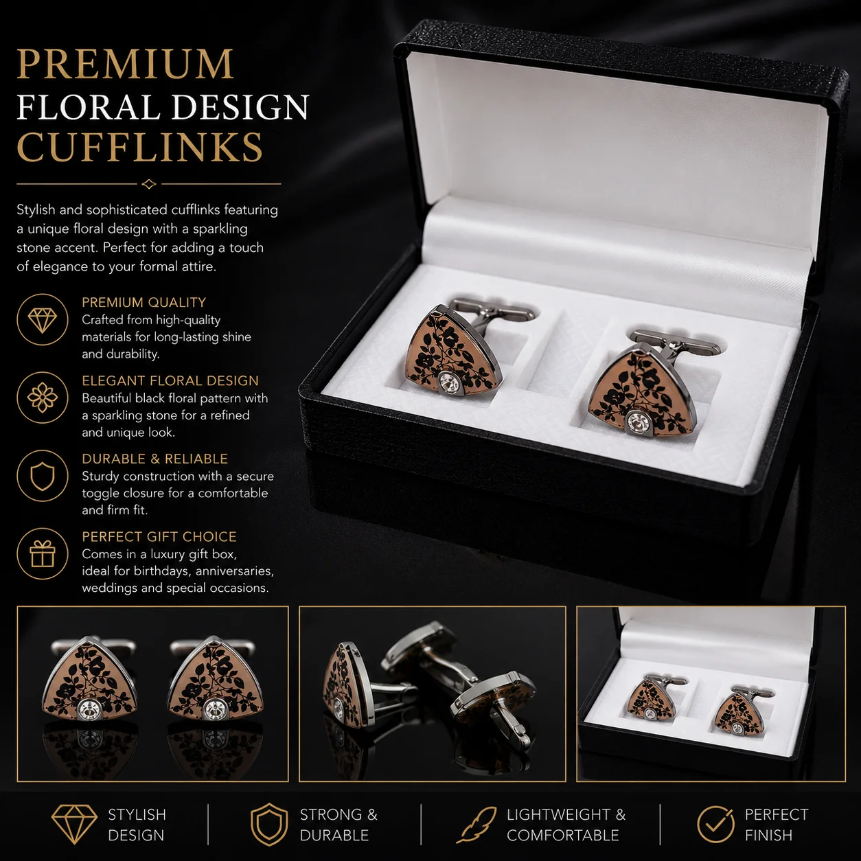 Luxury Floral Rose Gold Cufflinks