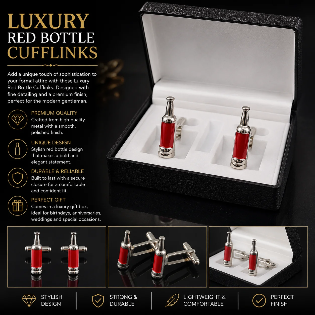 Luxury Red Bottle Cufflinks