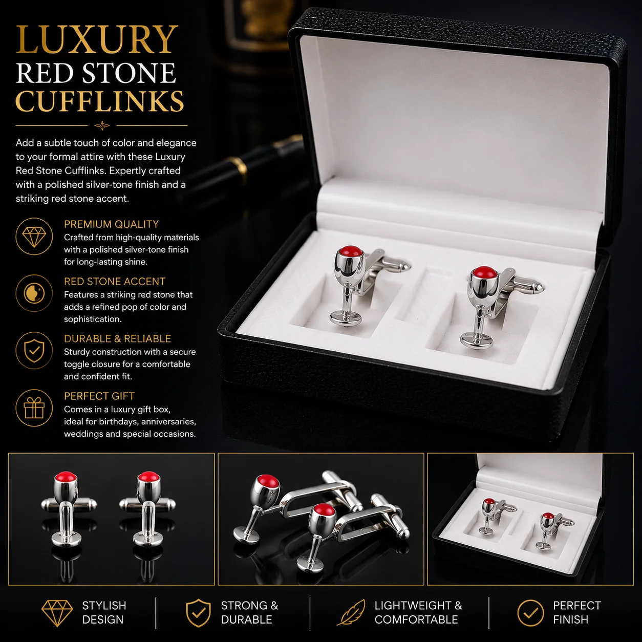 Luxury Red Crystal Wine Glass Cufflinks