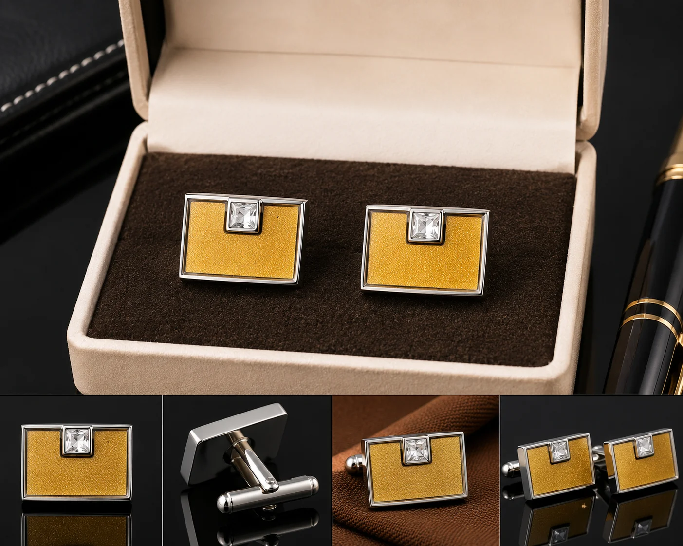 Luxury Gold Accent Crystal Cufflinks for Men