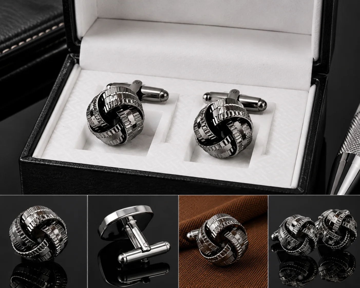 Luxury Silver Knot Cufflinks for Men – Textured Interwoven Design