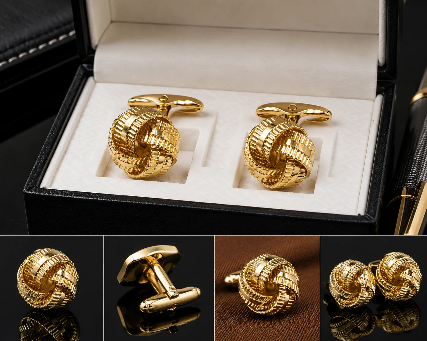 Luxury Gold Knot Cufflinks for Men – Premium Textured Designer Cufflinks