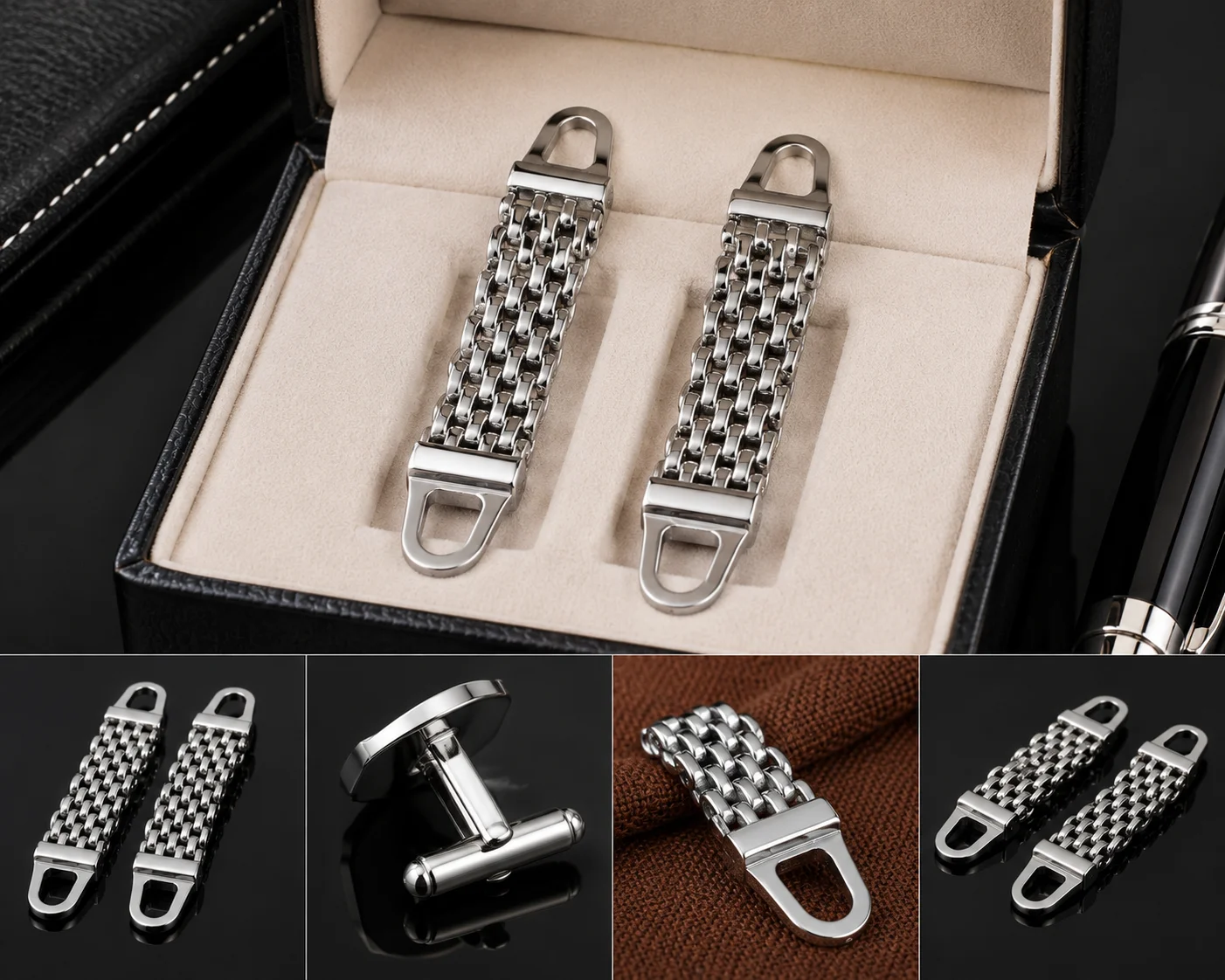 Luxury Silver Chain Link Cufflinks for Men