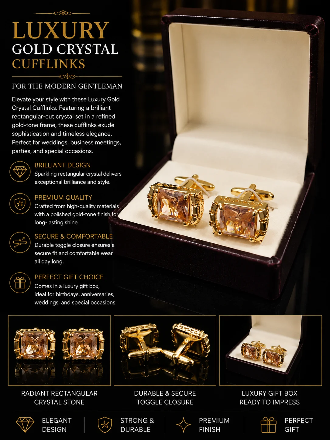 Luxury Gold Champagne ZARKAN Cufflinks