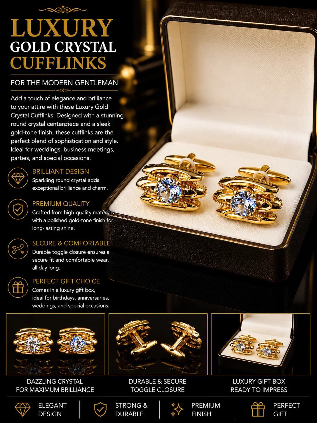 Luxury Gold ZARKAN Designer Cufflinks