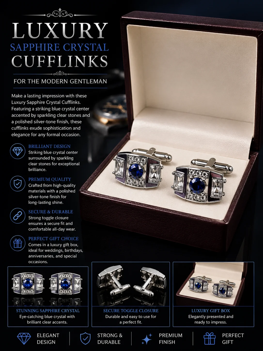 Luxury SapphireZARKAN Cufflinks for Men