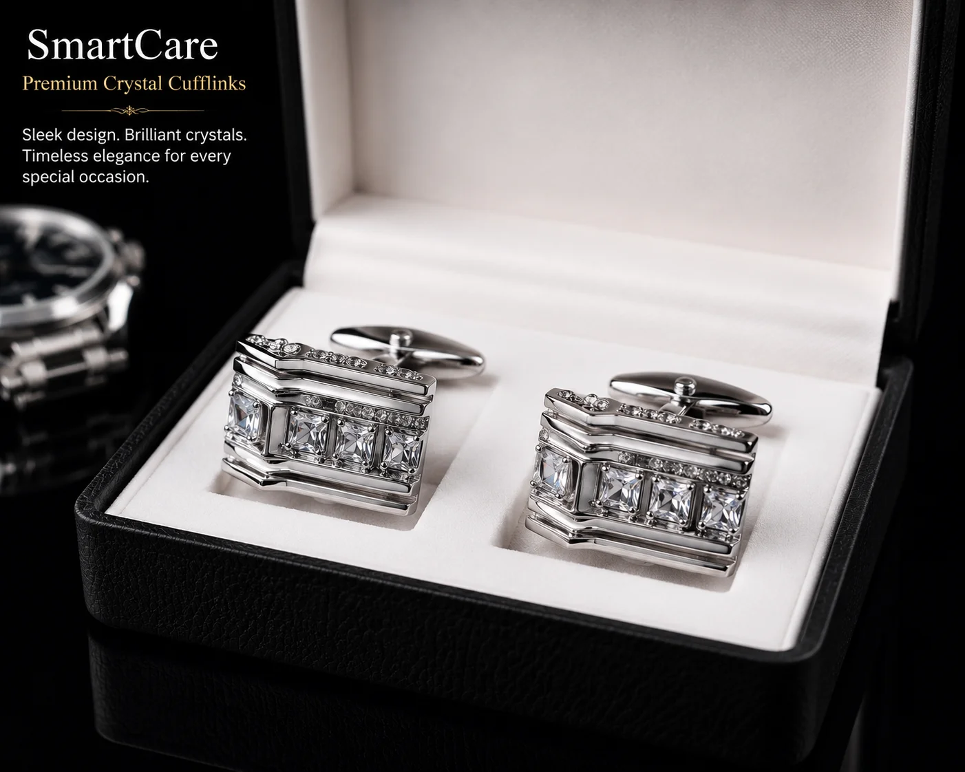 SmartCare Silver Crystal Cufflinks