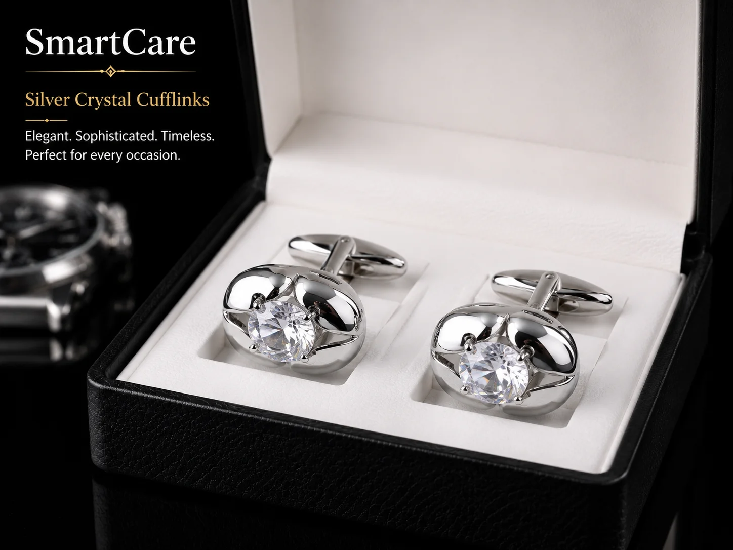SmartCare Classic Silver Crystal Cufflinks