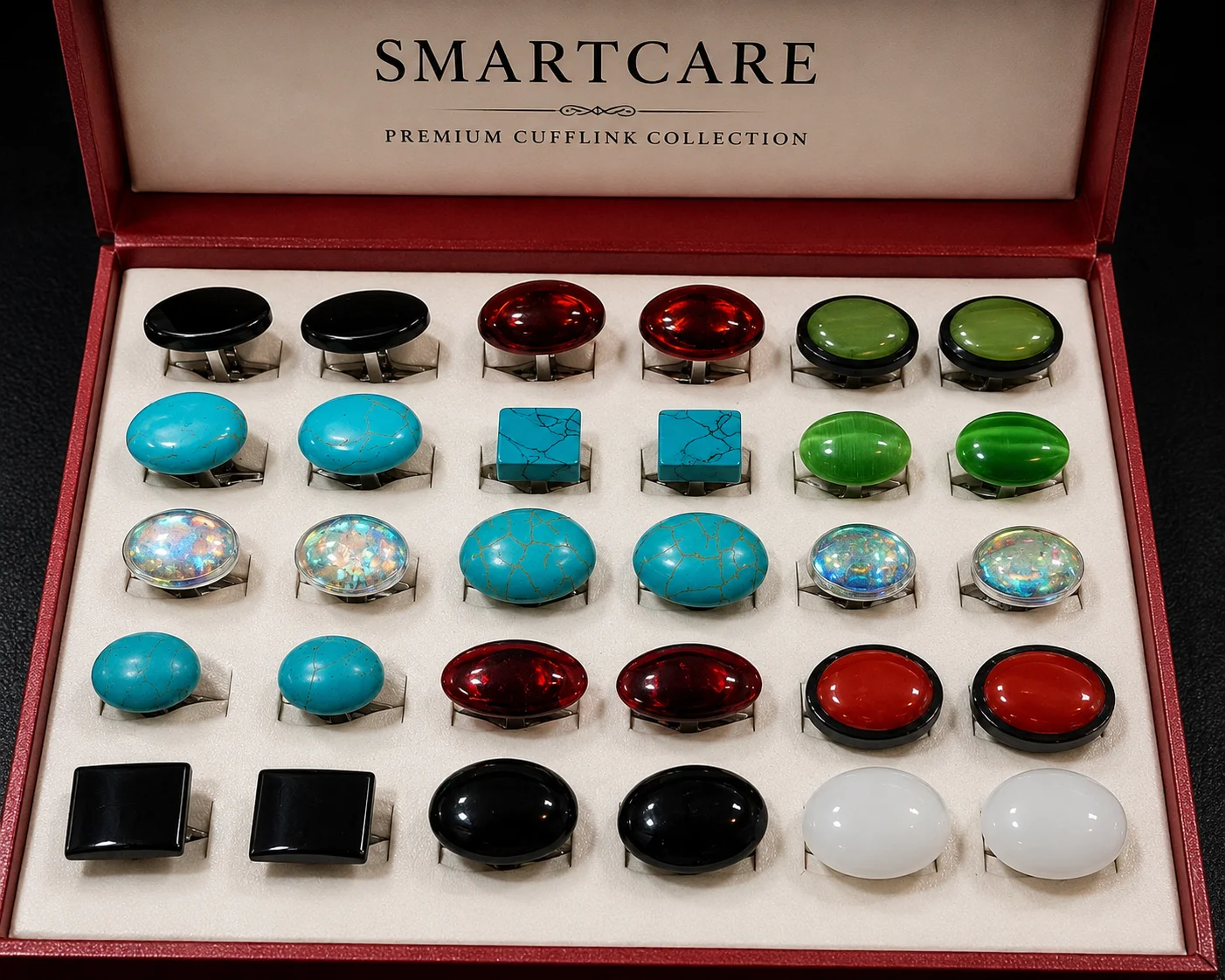 SmartCare Premium Cufflink Collection – Multi Color Stone Set