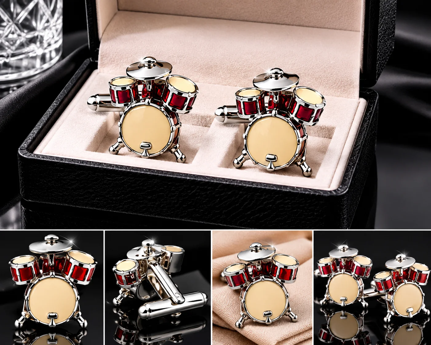 Luxury Drum Set Cufflinks for Men – Novelty Musician Formal Shirt Cuff Links