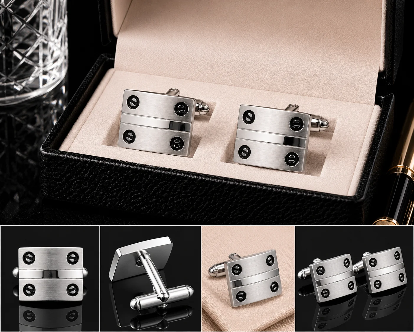 Luxury Silver Crystal Cufflinks for Men – Premium Designer Formal Shirt Cuff Links