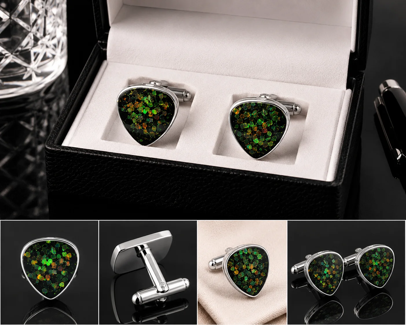 Luxury Silver Triangle Crystal Cufflinks for Men – Premium Formal Shirt Cuff Links