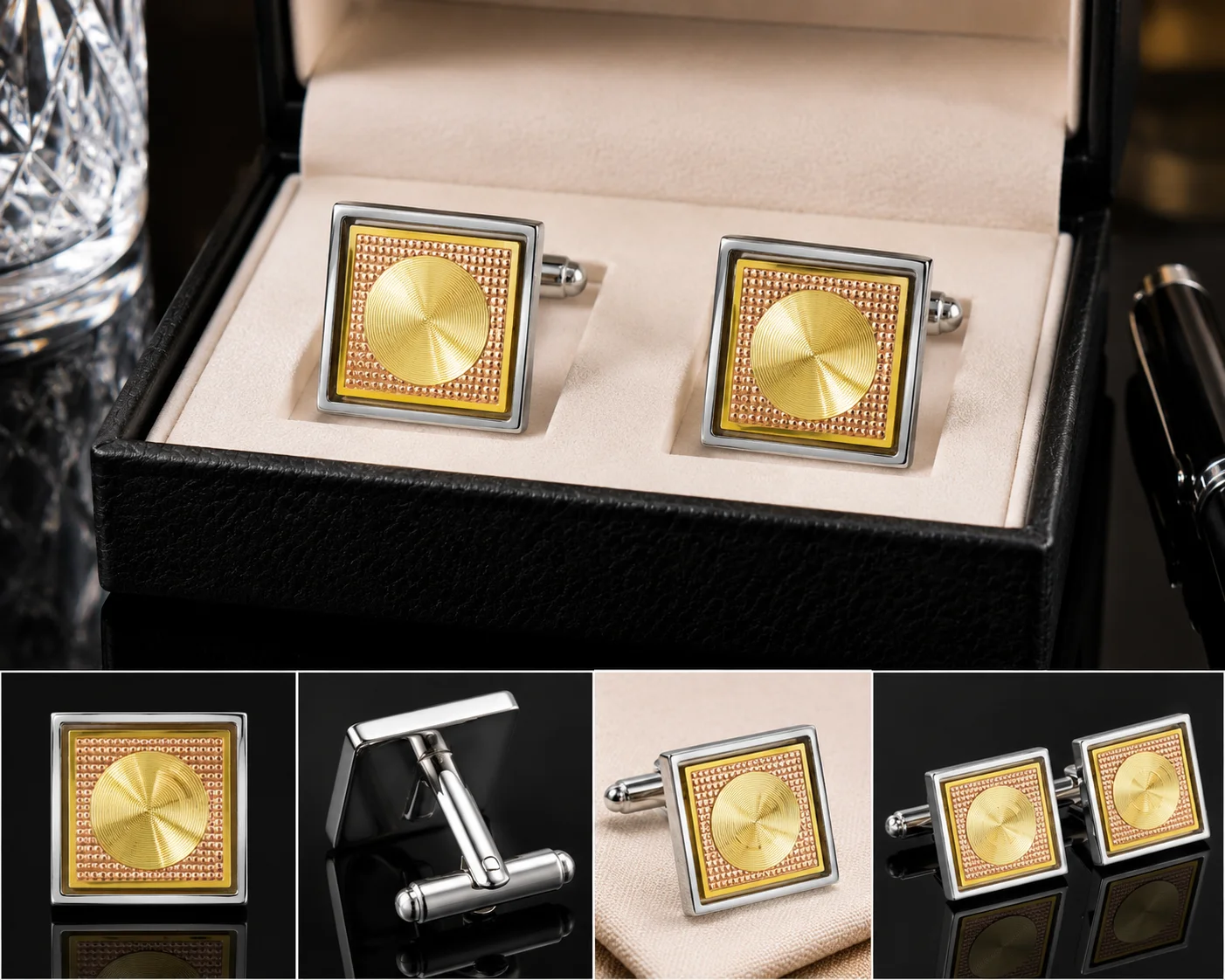 Luxury Gold & Silver Square Cufflinks for Men – Premium Designer Formal Shirt Cuff Links