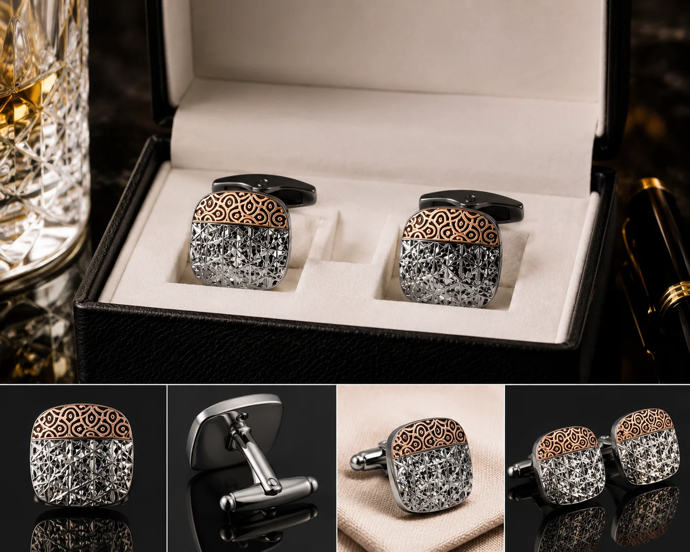 Luxury Two-Tone Patterned Cufflinks for Men