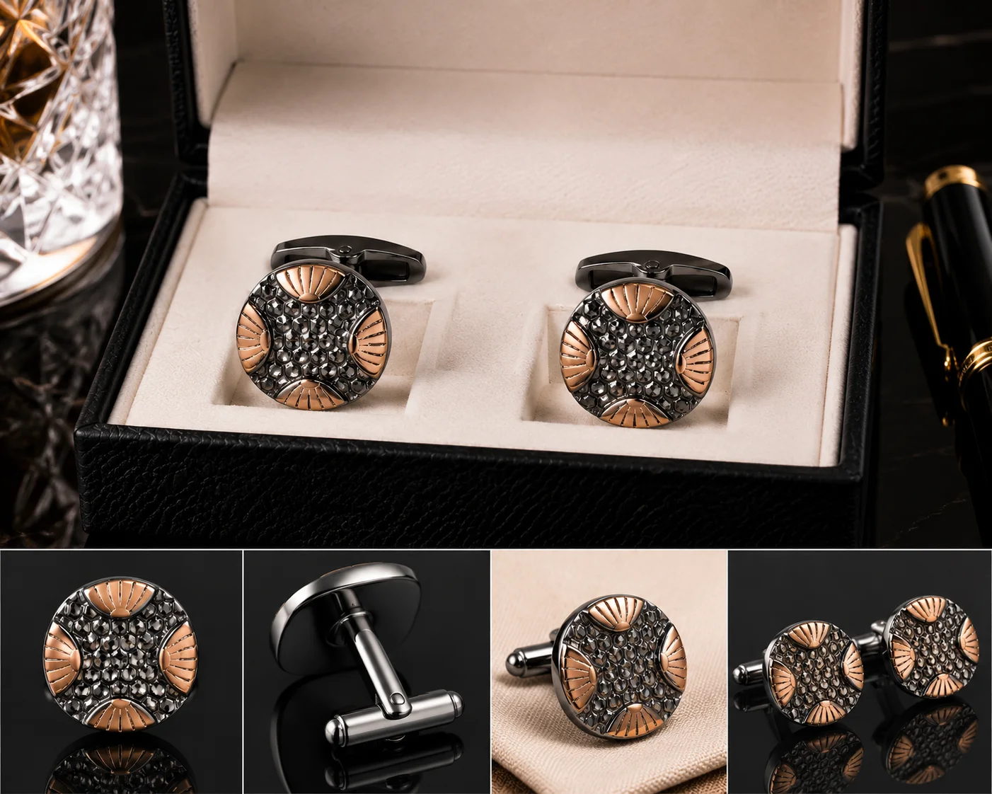 Luxury Two-Tone Textured Round Cufflinks for Men