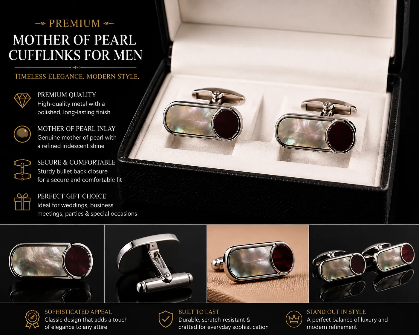 Premium Mother of Pearl Cufflinks for Men