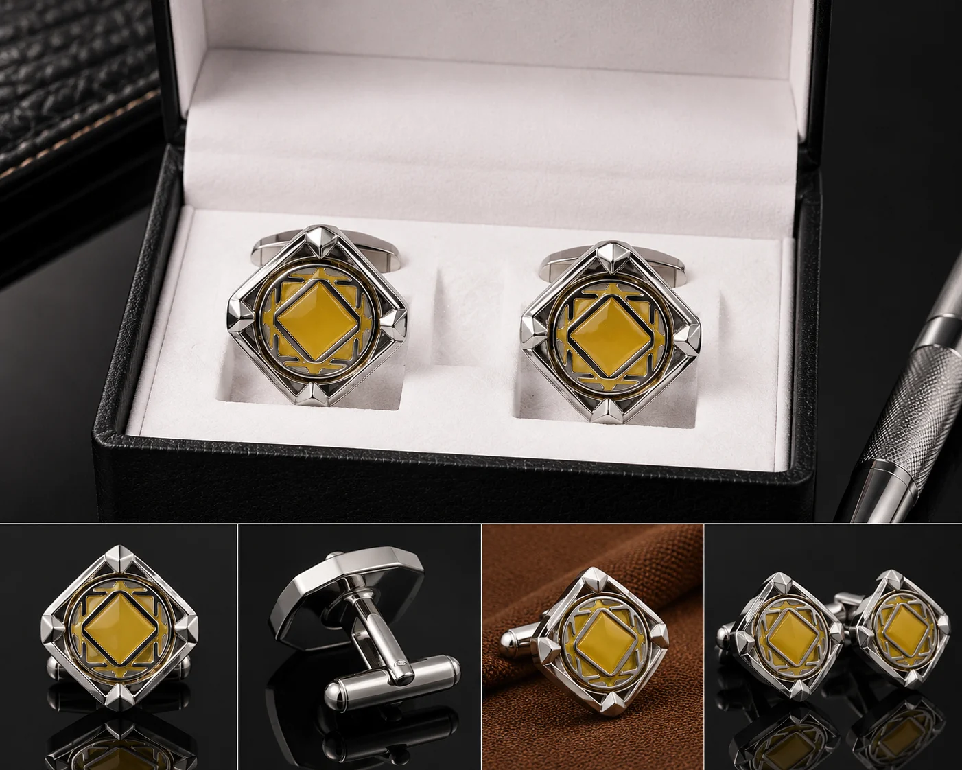 Luxury Gold & Silver Geometric Cufflinks for Men