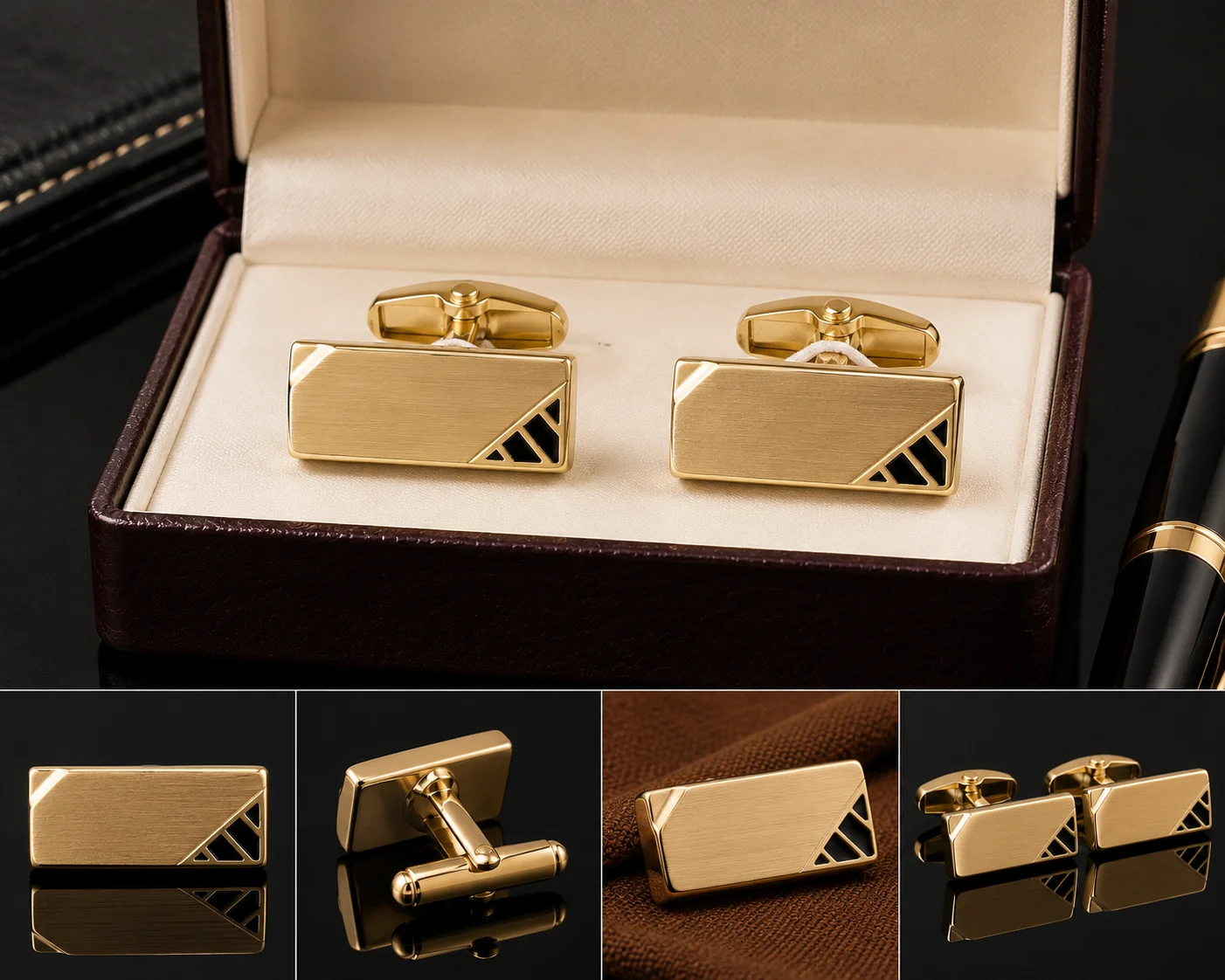 Premium Gold-Tone Rectangular Cufflinks for Men