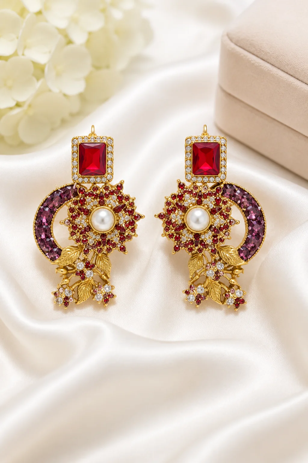 Luxury Vintage Floral Ruby Statement Earrings for Women