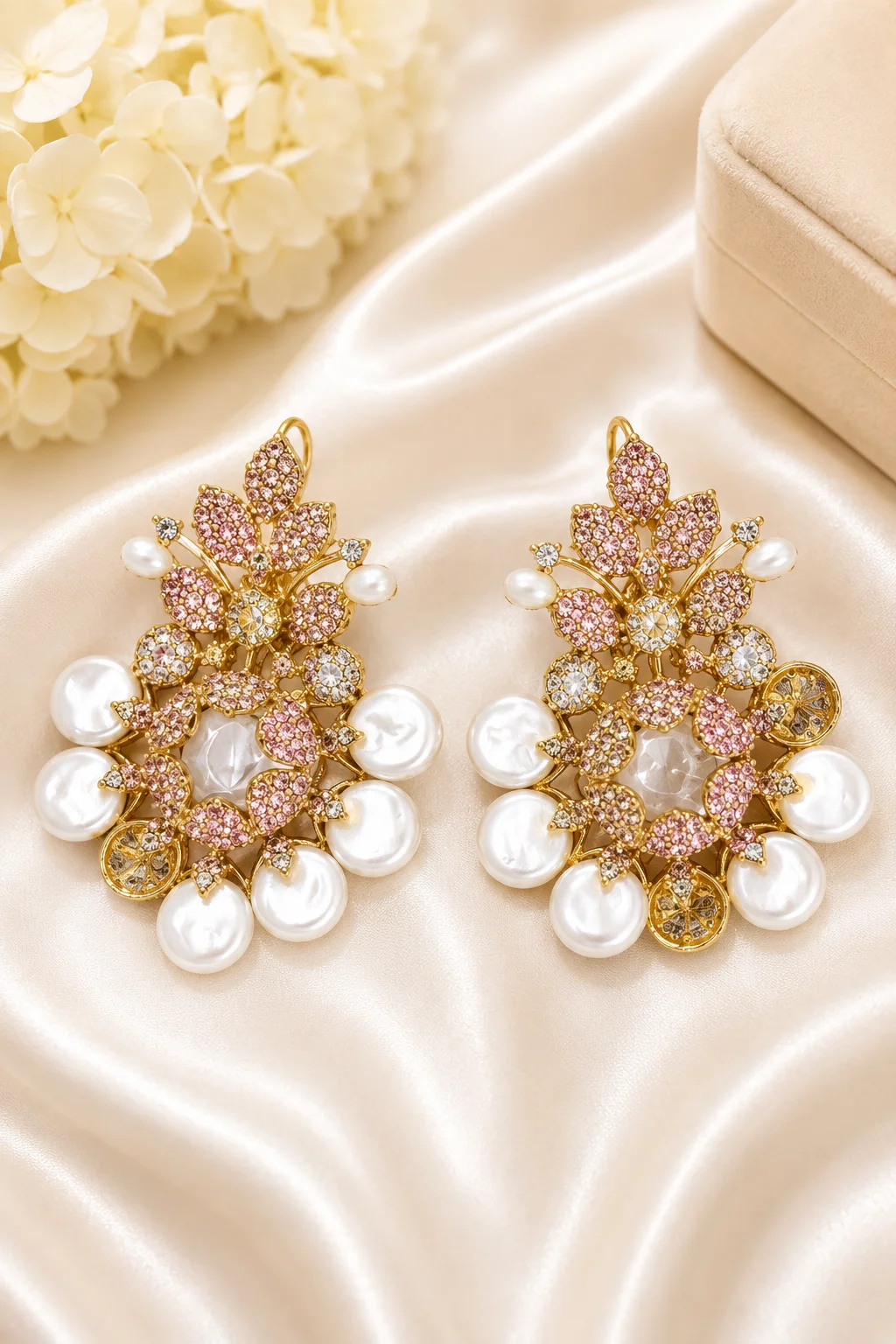 Turkish Pearl Floral Statement Earrings for Women