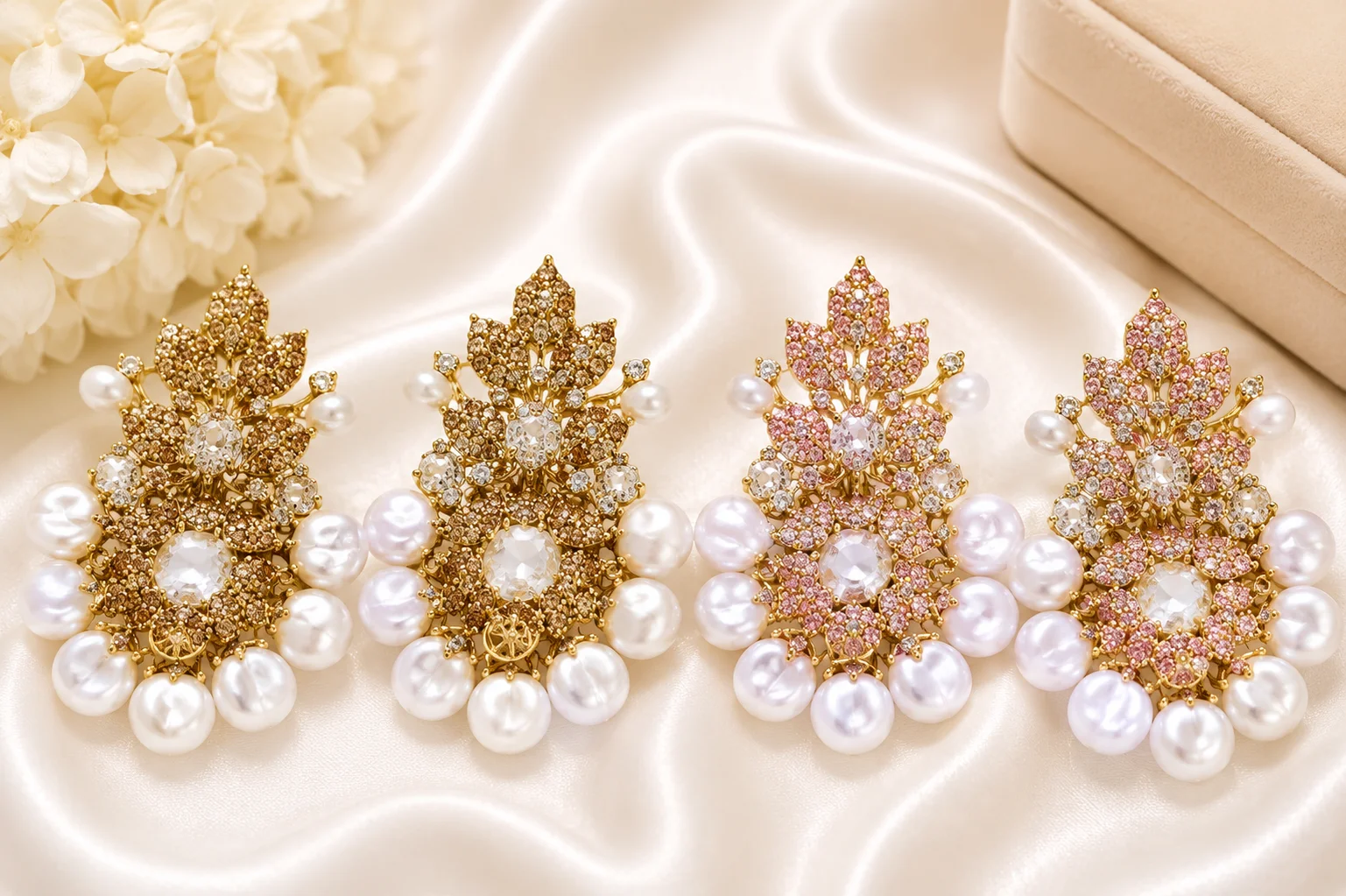 Turkish Pearl Floral Statement Earrings for Women