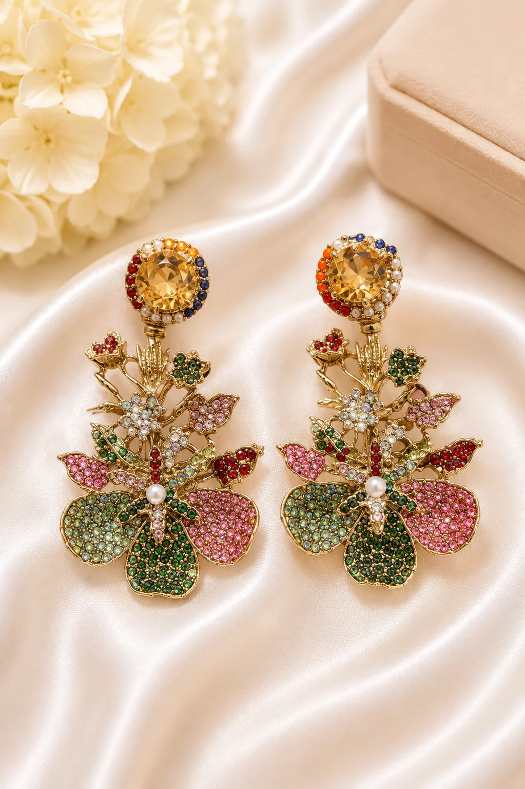 Turkish Luxury Multicolor Floral Statement Earrings for Women |