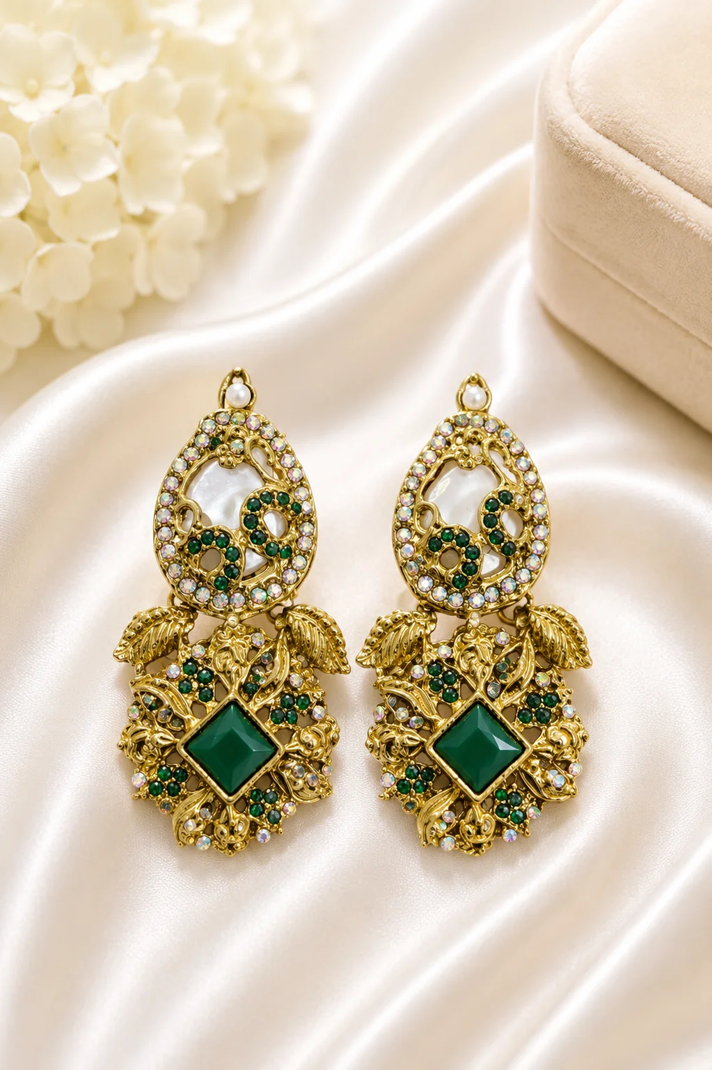 Turkish Green Stone Statement Earrings for Women