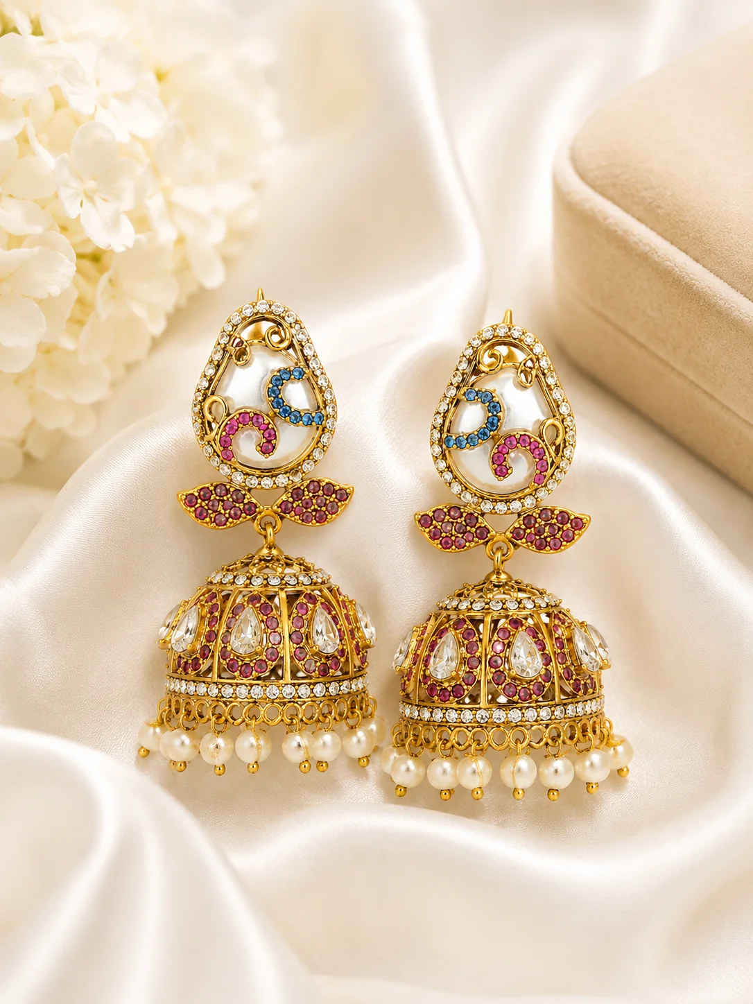 Multicolor Royal Pearl Turkish Jhumka Earrings