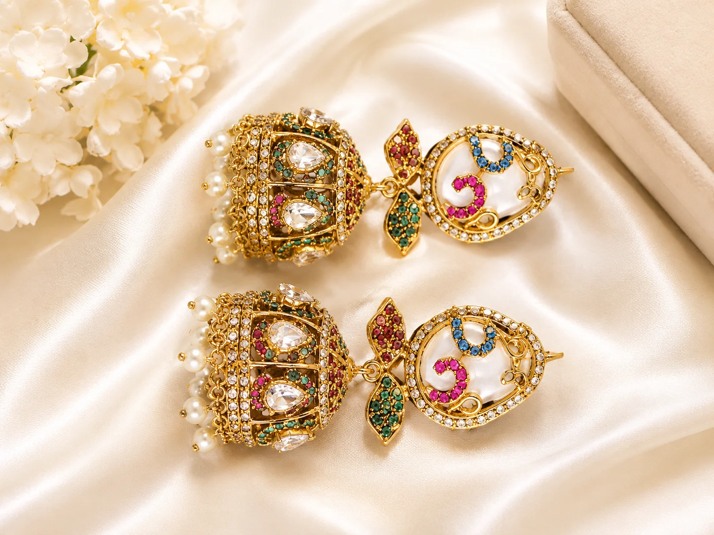 Multicolor Royal Pearl Turkish Jhumka Earrings