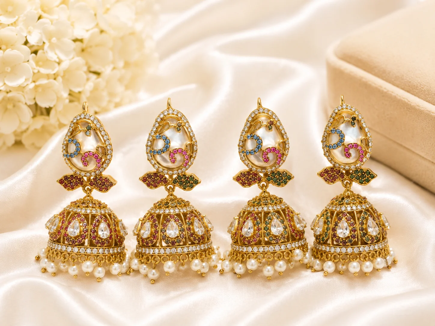 Multicolor Royal Pearl Turkish Jhumka Earrings