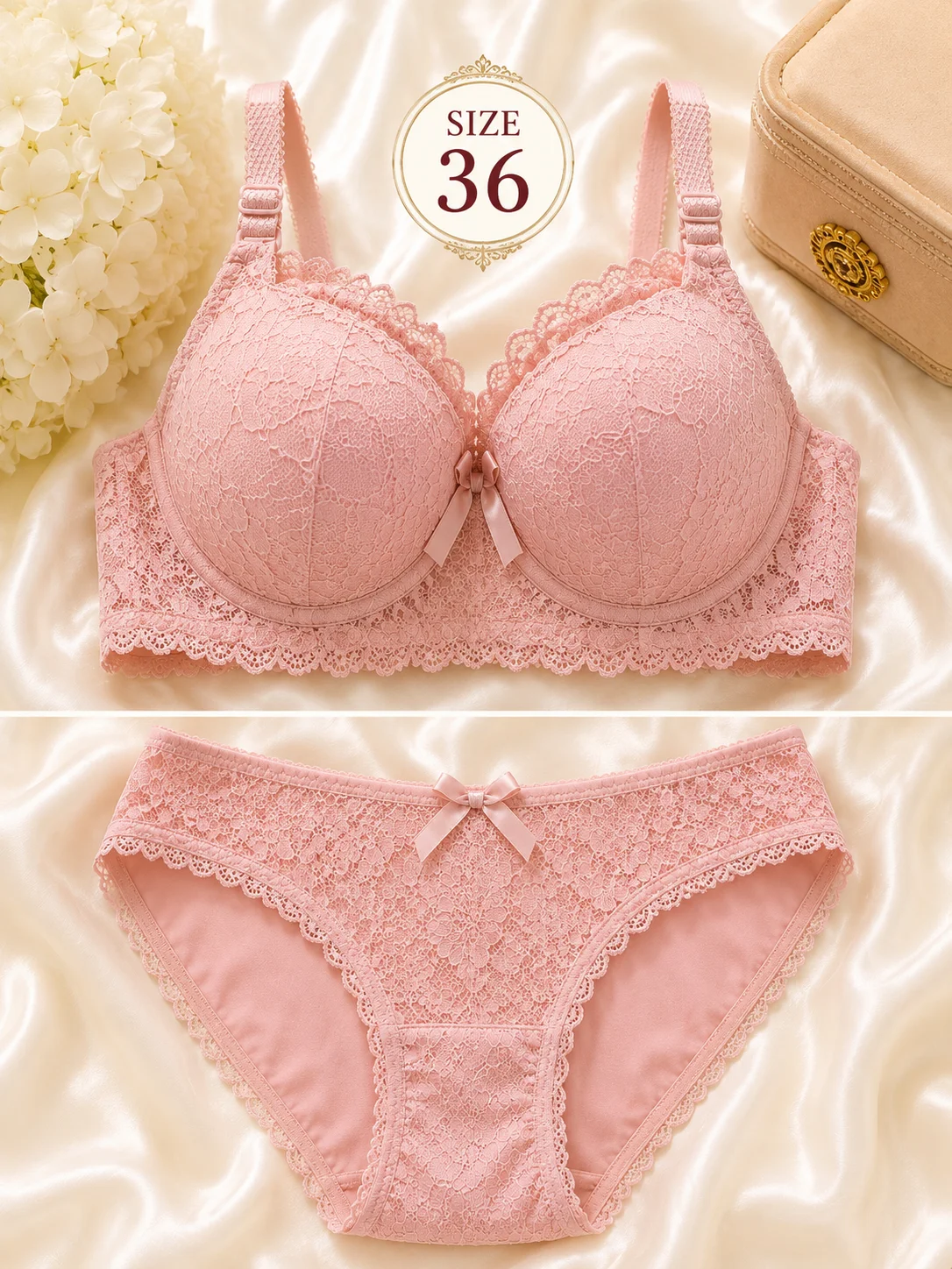 Lace Bra & Panty Set for Women | Soft Padded Lingerie | 5 Elegant Colors | Sizes 36, 38, 40 & 42
