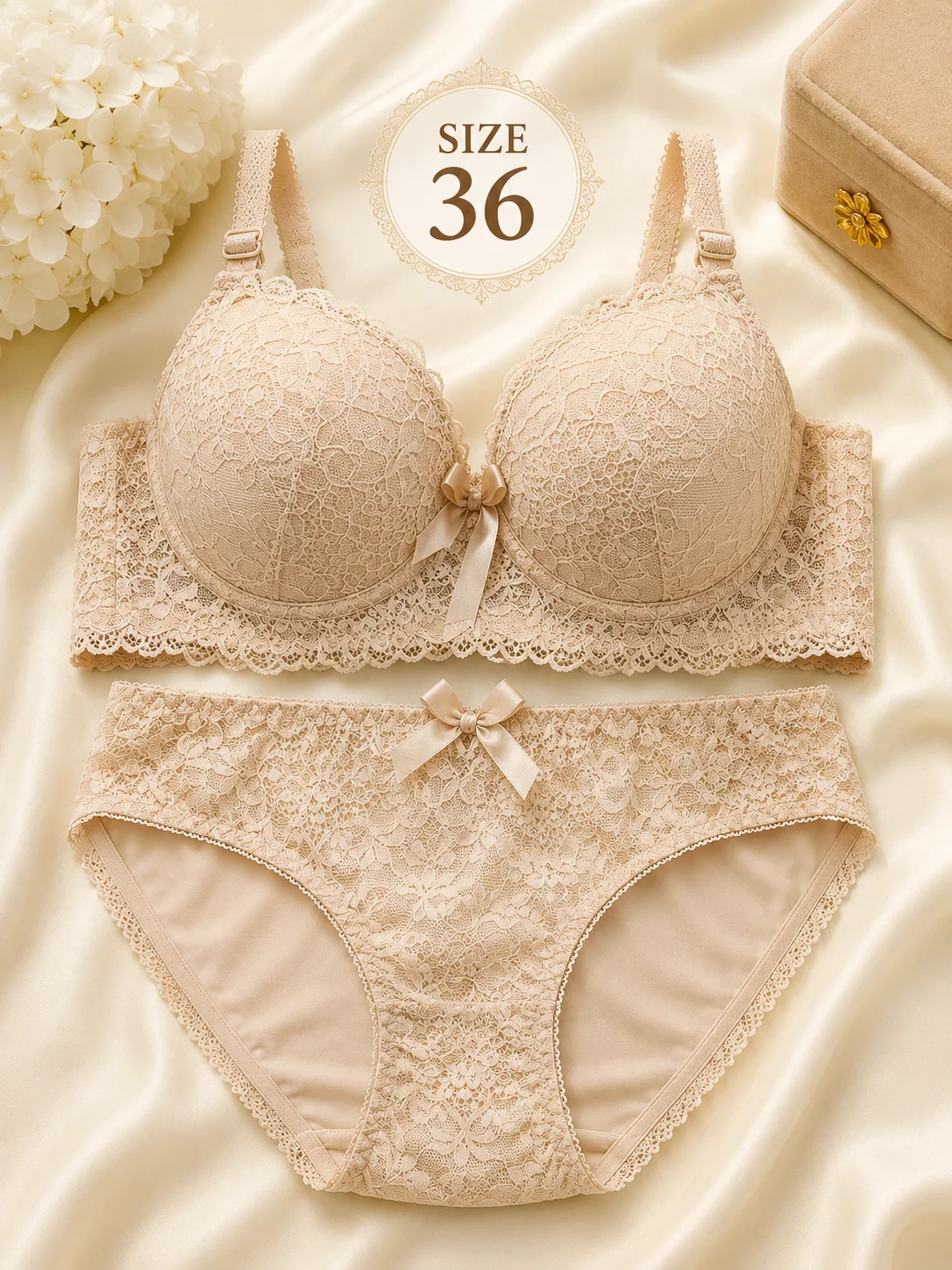 Lace Bra & Panty Set for Women | Soft Padded Lingerie | 5 Elegant Colors | Sizes 36, 38, 40 & 42
