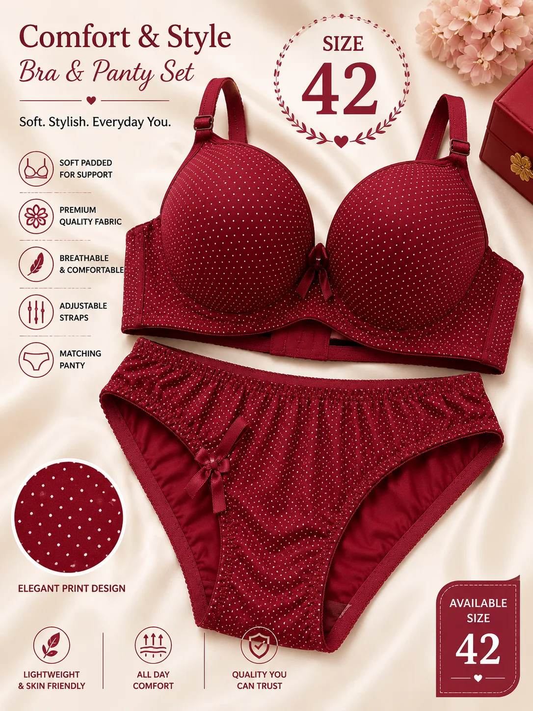 Women's Premium Polka Dot Bra & Panty Set – Soft Padded Lingerie | 6 Color Collection