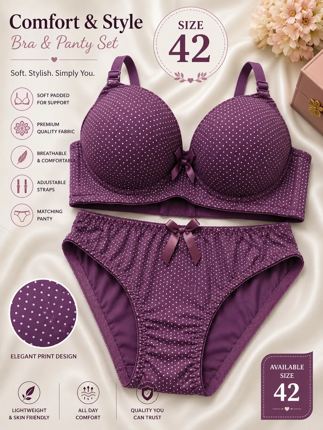 Women's Premium Polka Dot Bra & Panty Set – Soft Padded Lingerie | 6 Color Collection