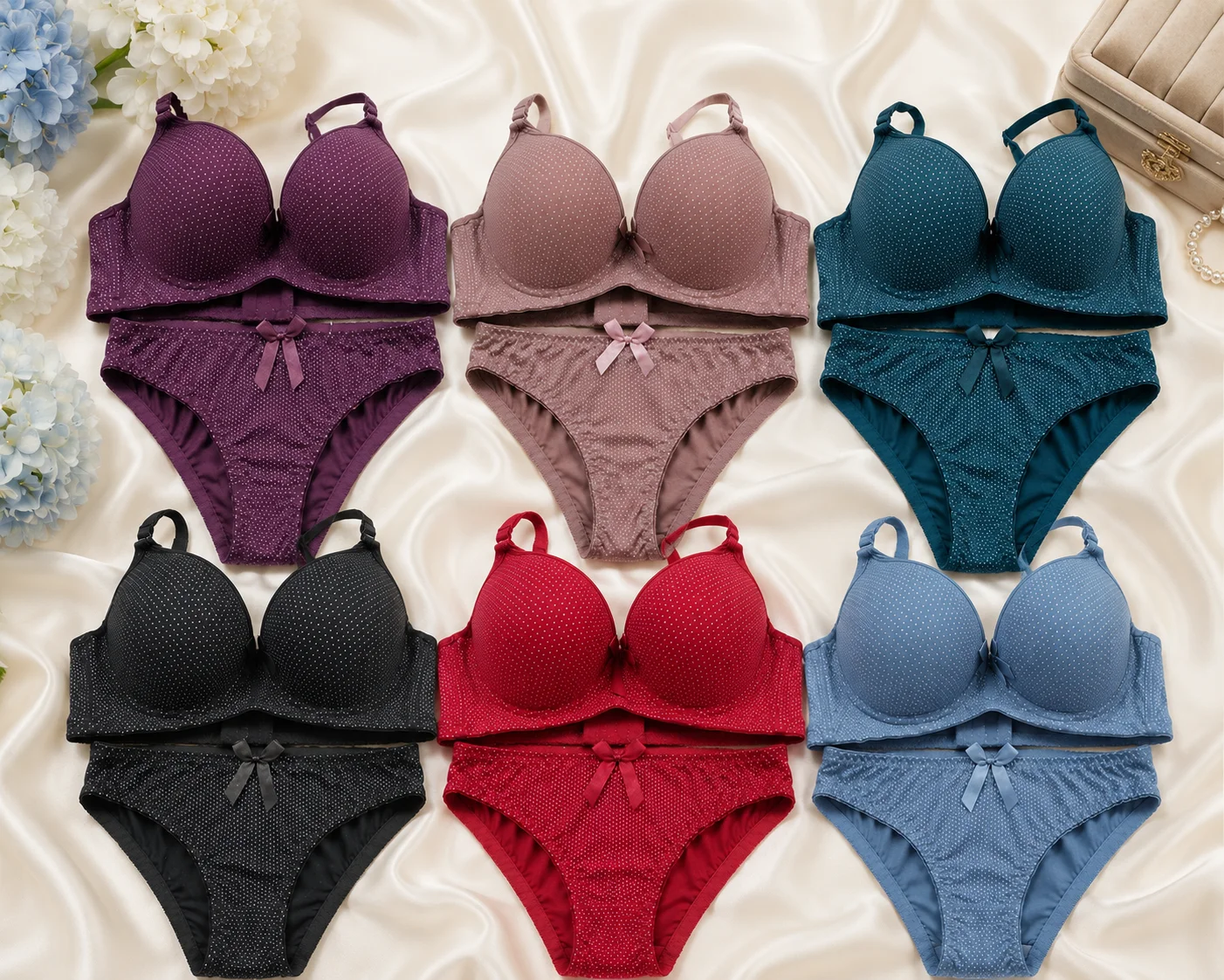 Women's Premium Polka Dot Bra & Panty Set – Soft Padded Lingerie | 6 Color Collection