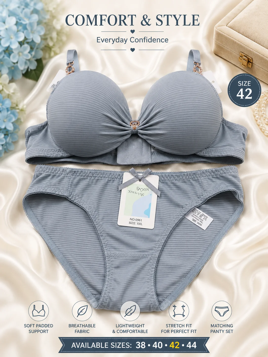 Women's Premium Ribbed Padded Bra & Panty Set | Soft & Comfortable | Available Sizes 36, 40 & 42