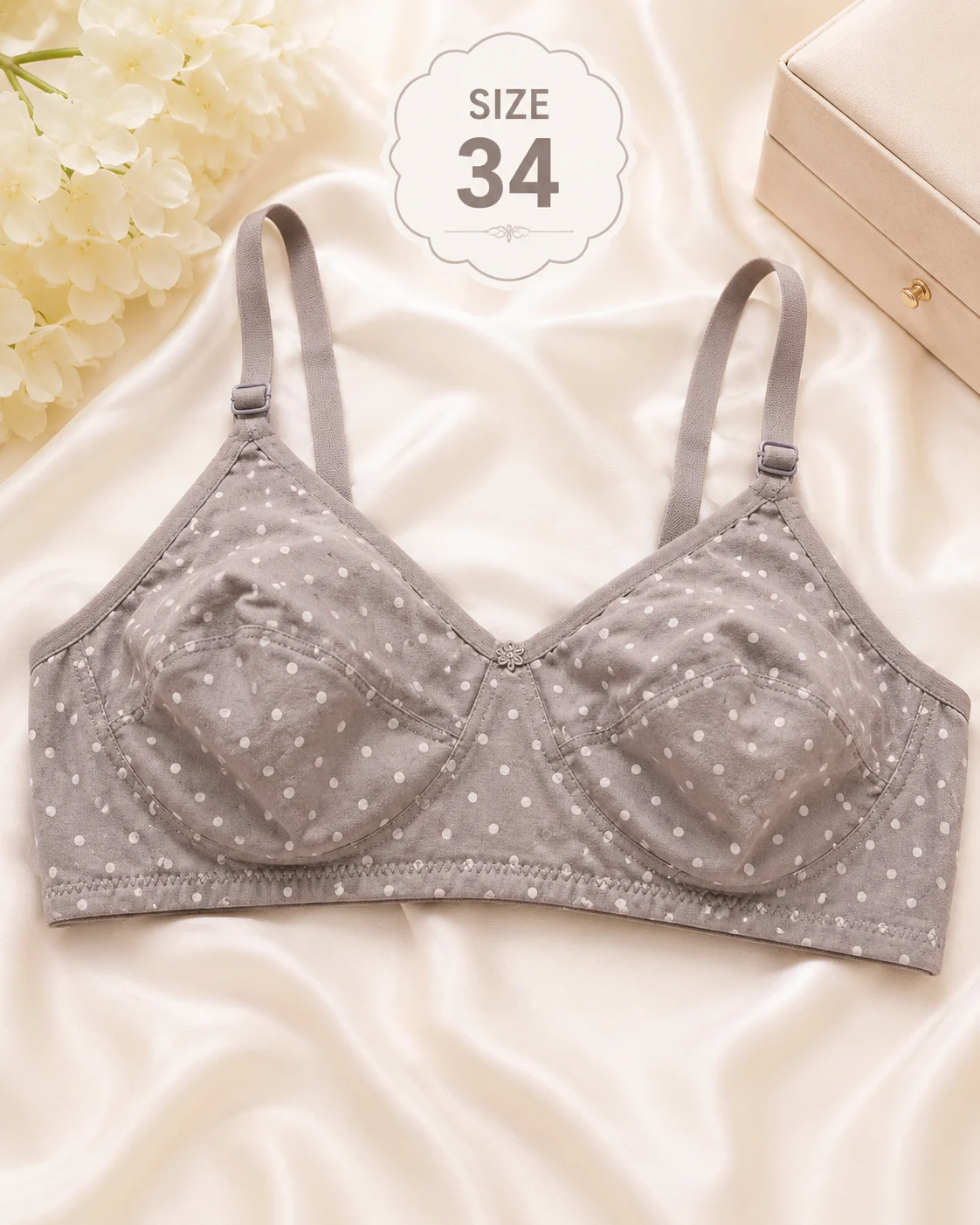 Women's Soft Cotton Polka Dot Bra – Comfortable Everyday Wear | Size 34