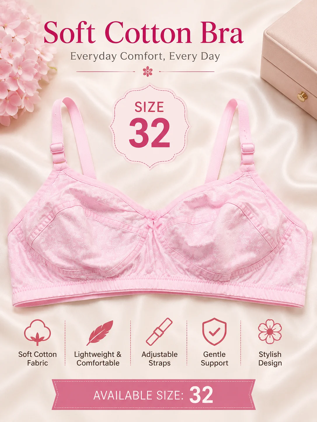 Women's Soft Cotton Bra – Everyday Comfort | Size 32