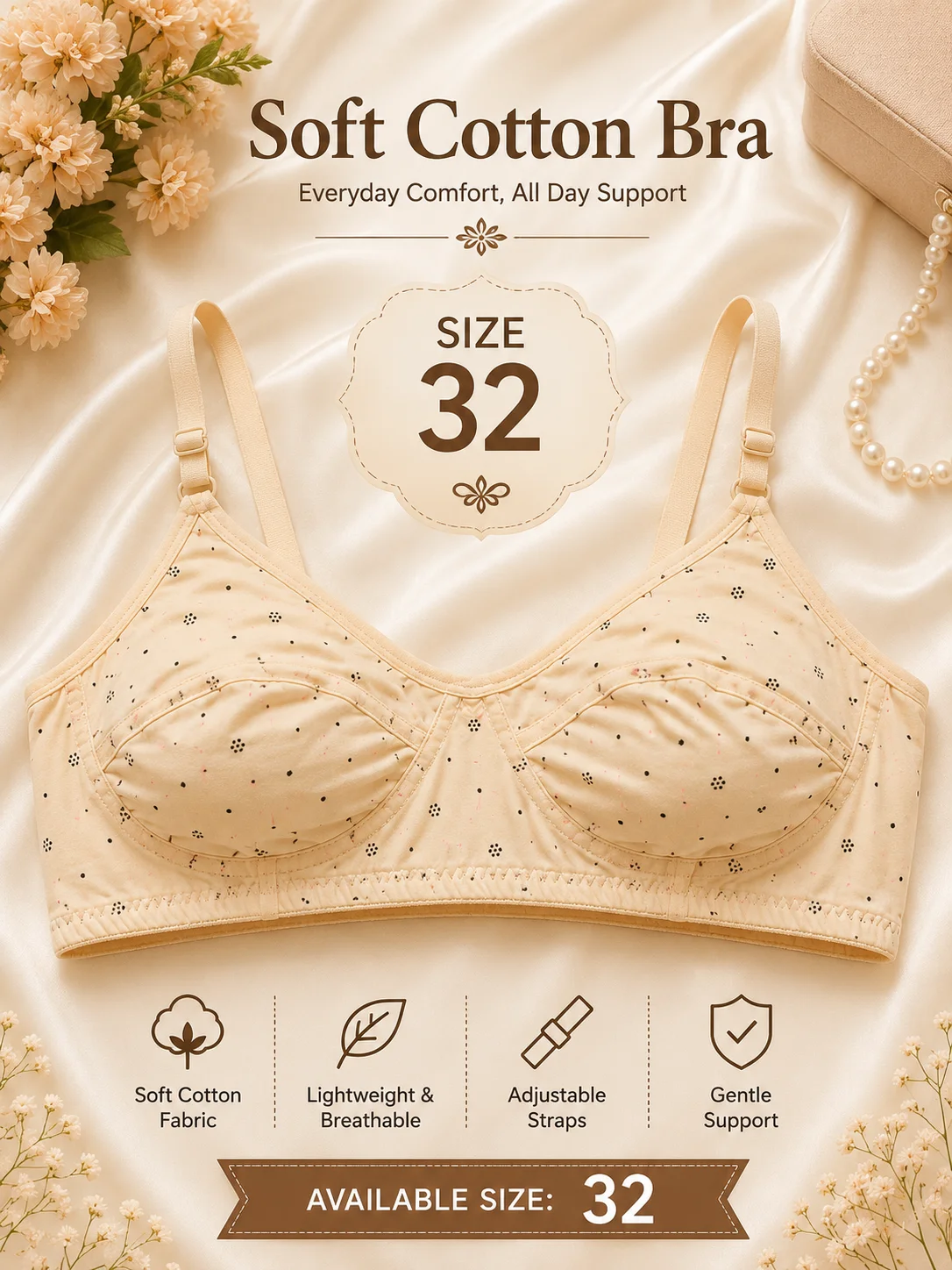 Women's Soft Cotton Printed Bra – Everyday Comfort | Available Sizes 32 & 34