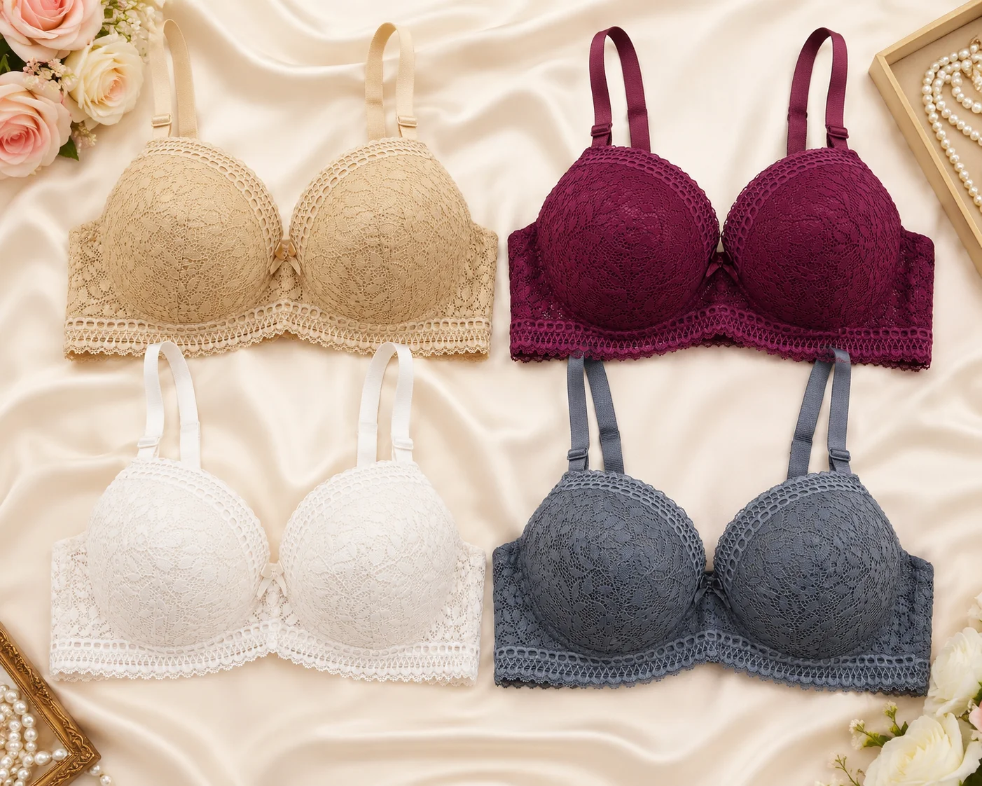 Premium Floral Lace Double Padded Bra – Soft Support | Size 38,44,48