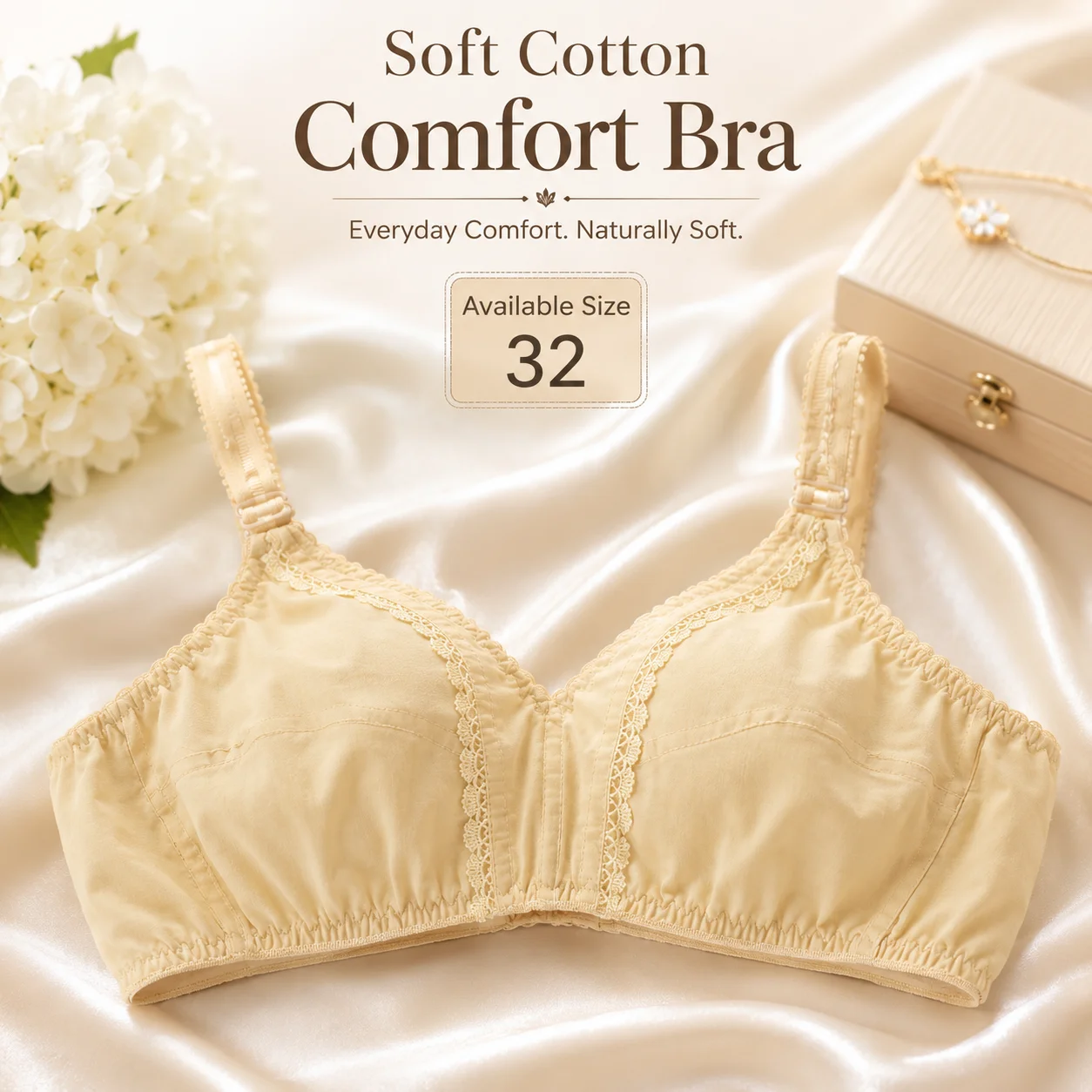Premium Soft Cotton Comfort Bra – Full Coverage | Size 32