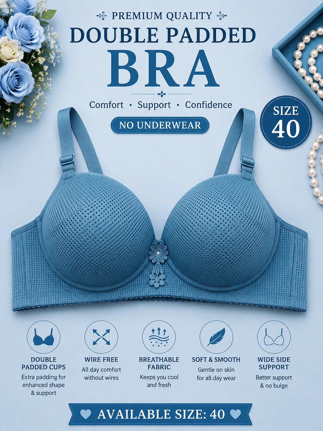Women's Premium Double Padded Wire-Free Comfort Bra | Soft Breathable Everyday Bra