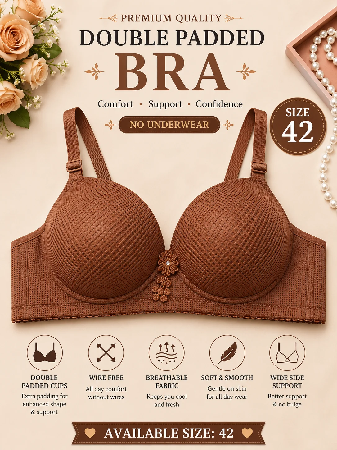 Women's Premium Double Padded Wire-Free Comfort Bra | Soft Breathable Everyday Bra