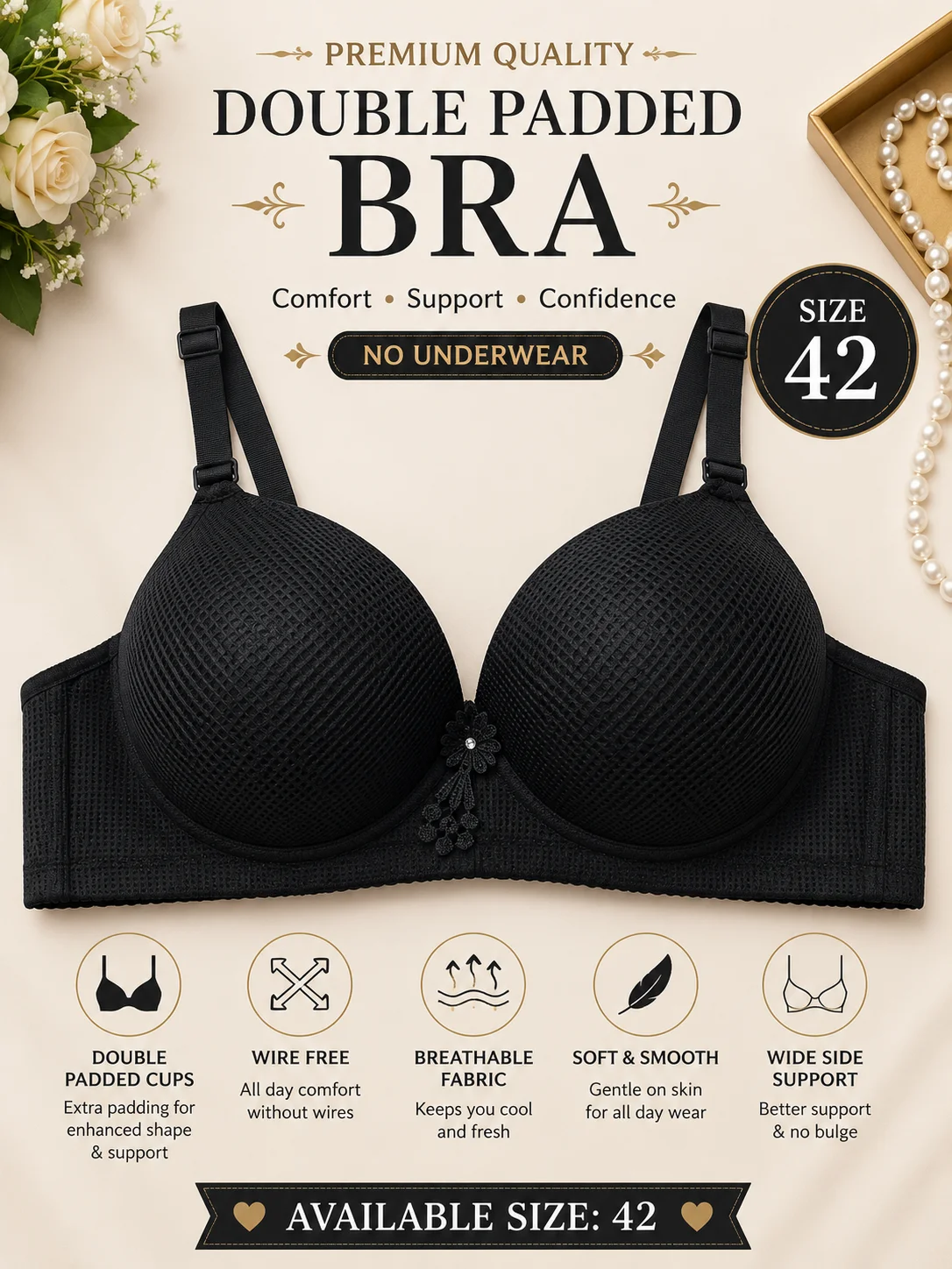 Women's Premium Double Padded Wire-Free Comfort Bra | Soft Breathable Everyday Bra